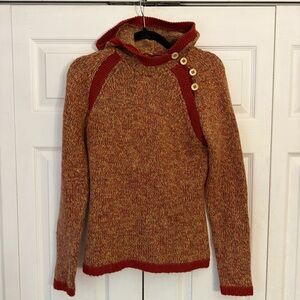 REI Orange & Red Wool Blend Cozy Warm Knit Hooded Sweater Small